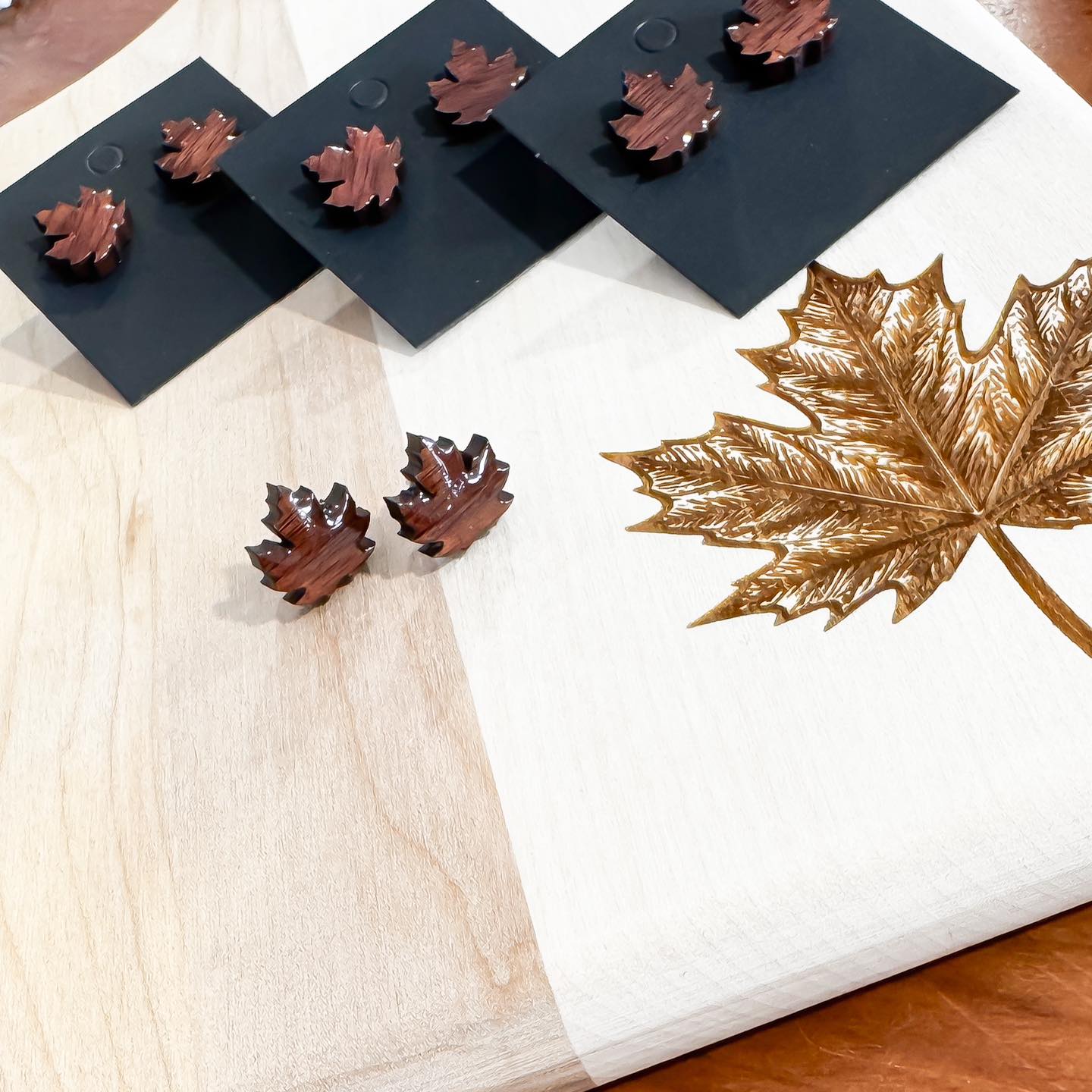 Maple Leaf Stud Earrings – Natural Wood