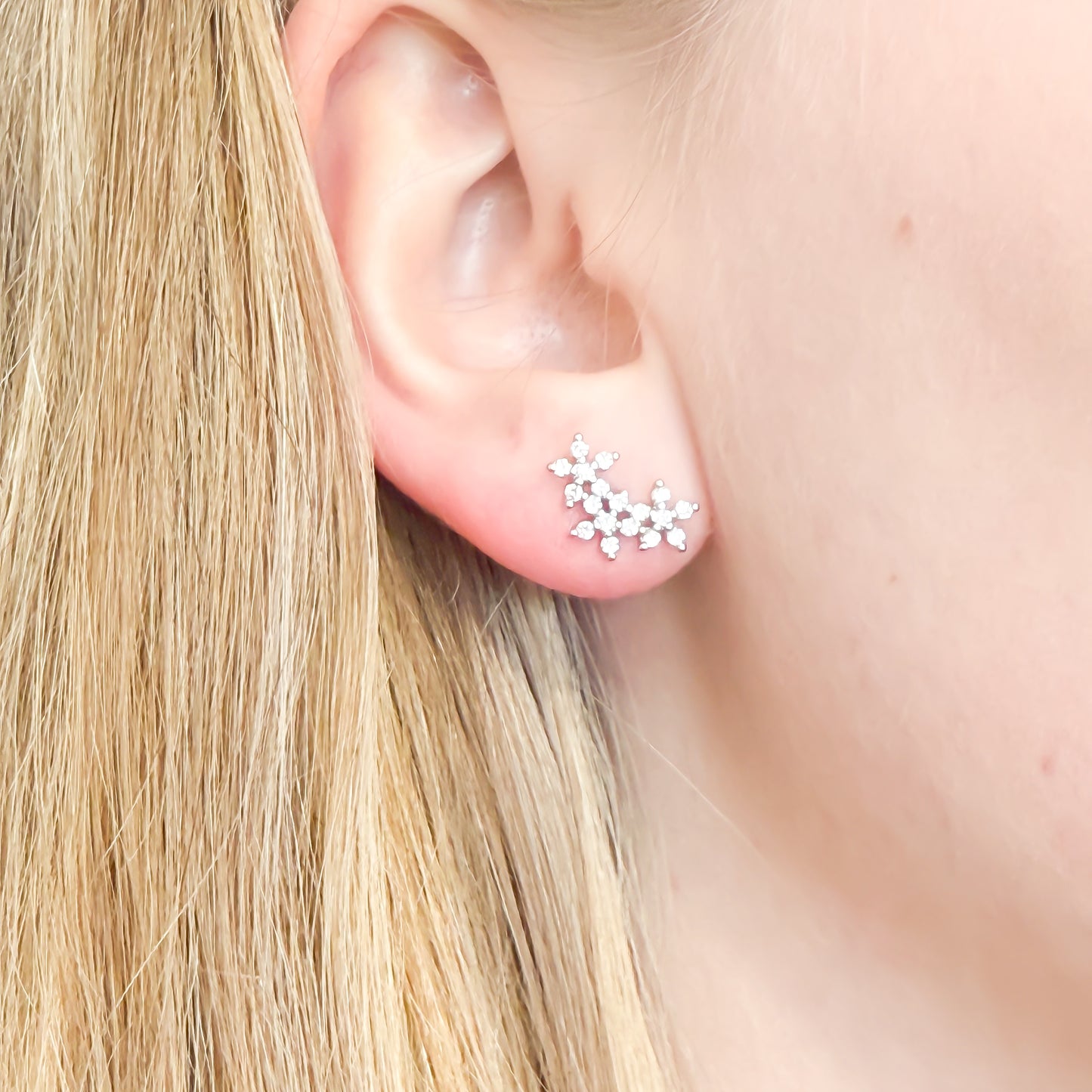 Silver Leaf Earrings with Cubic Zirconia