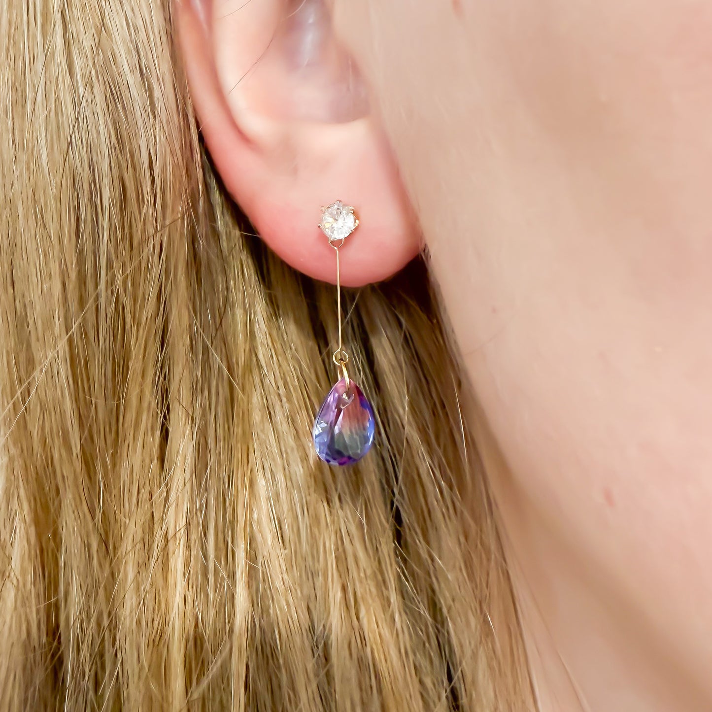 Cubic Zirconia Purple & Blue Ombré Earrings