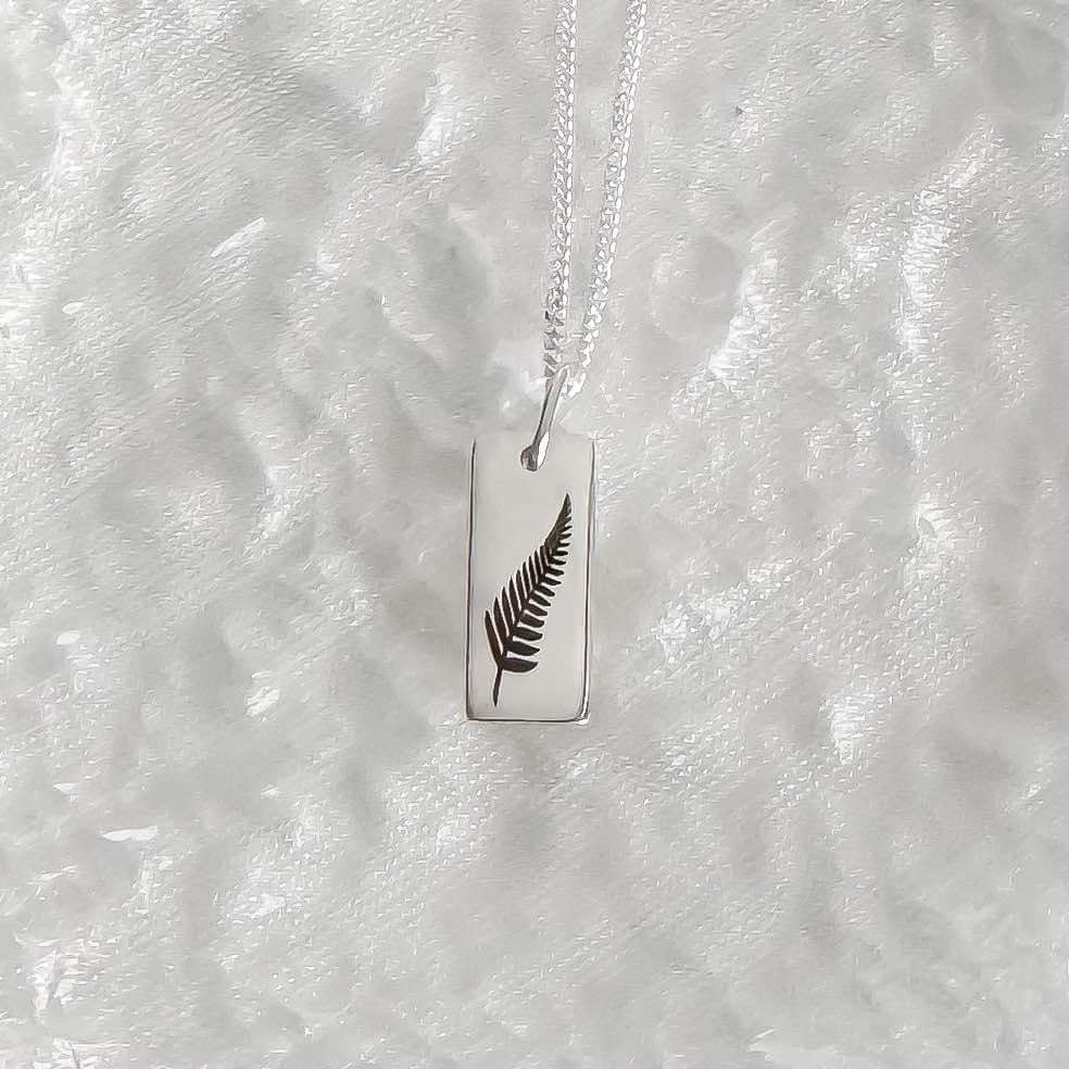 Fern Rectangle Engraved Disc Necklace