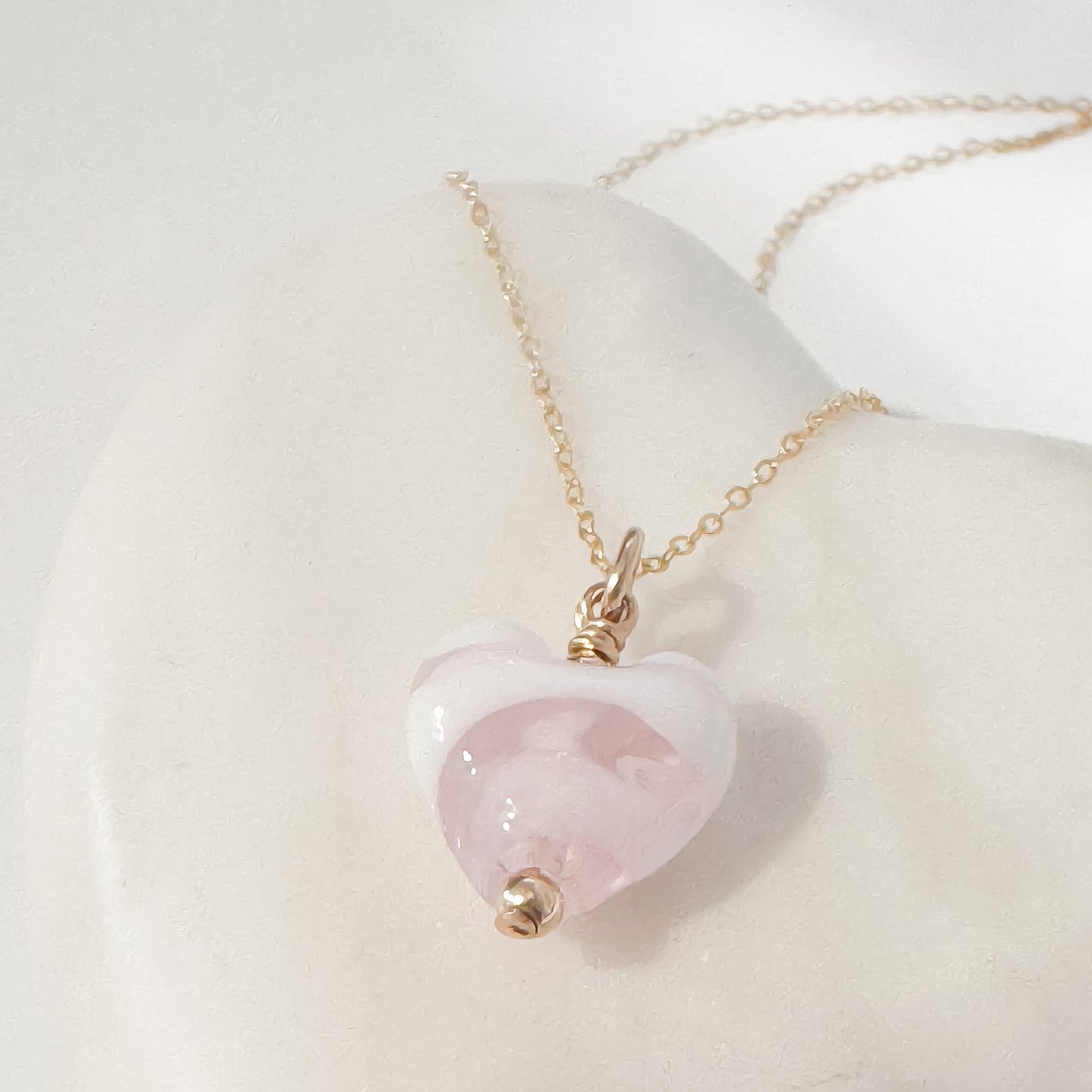 Pink & White Glass Heart Necklace