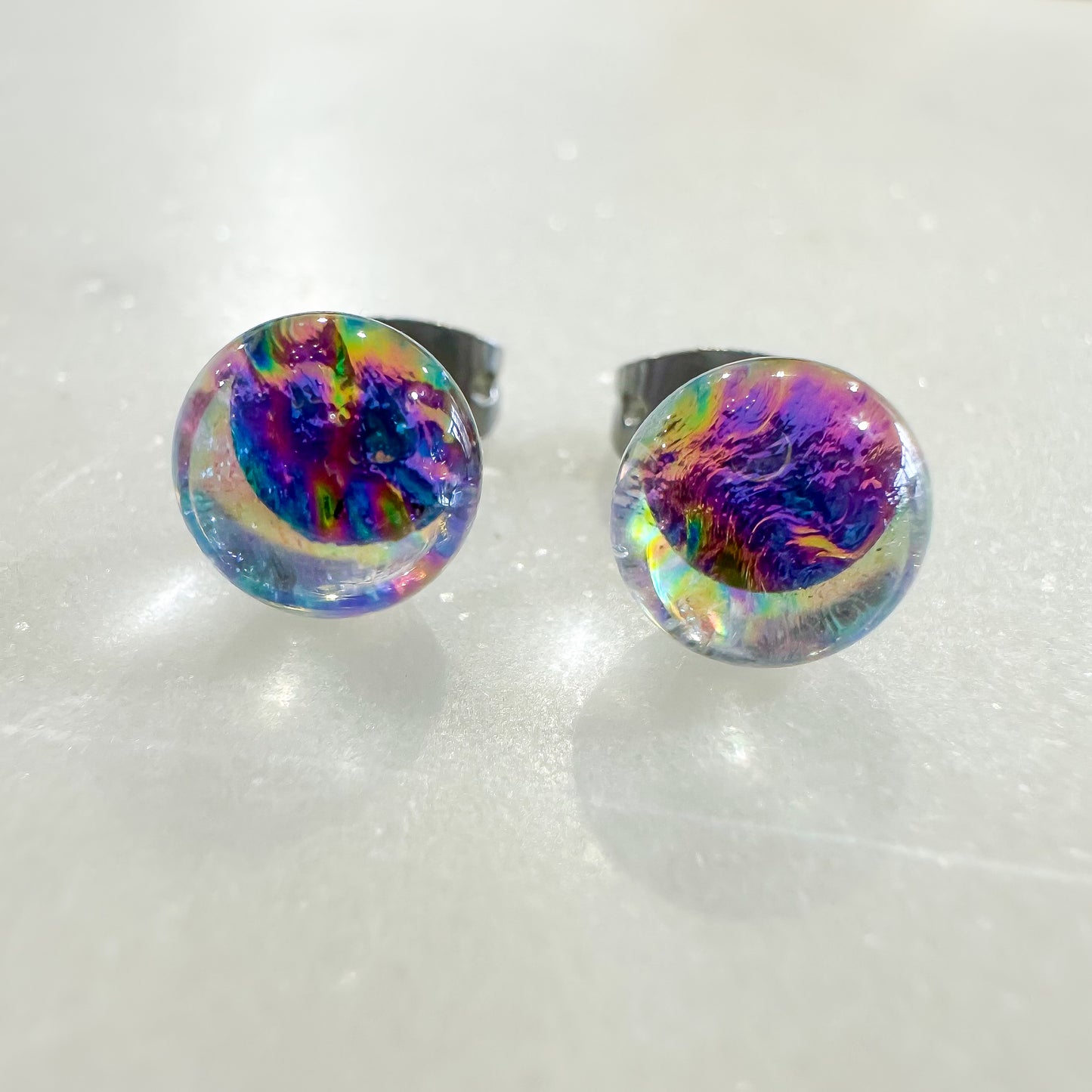 Rainbow Mini Dichroic Glass Stud Earrings