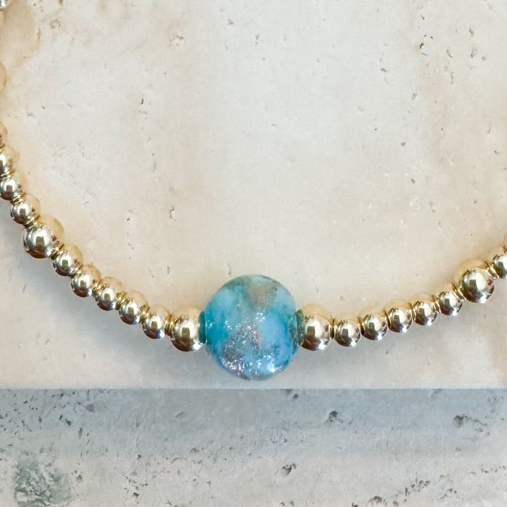 Blue Venetian Murano Glass Gold Filled Bracelet