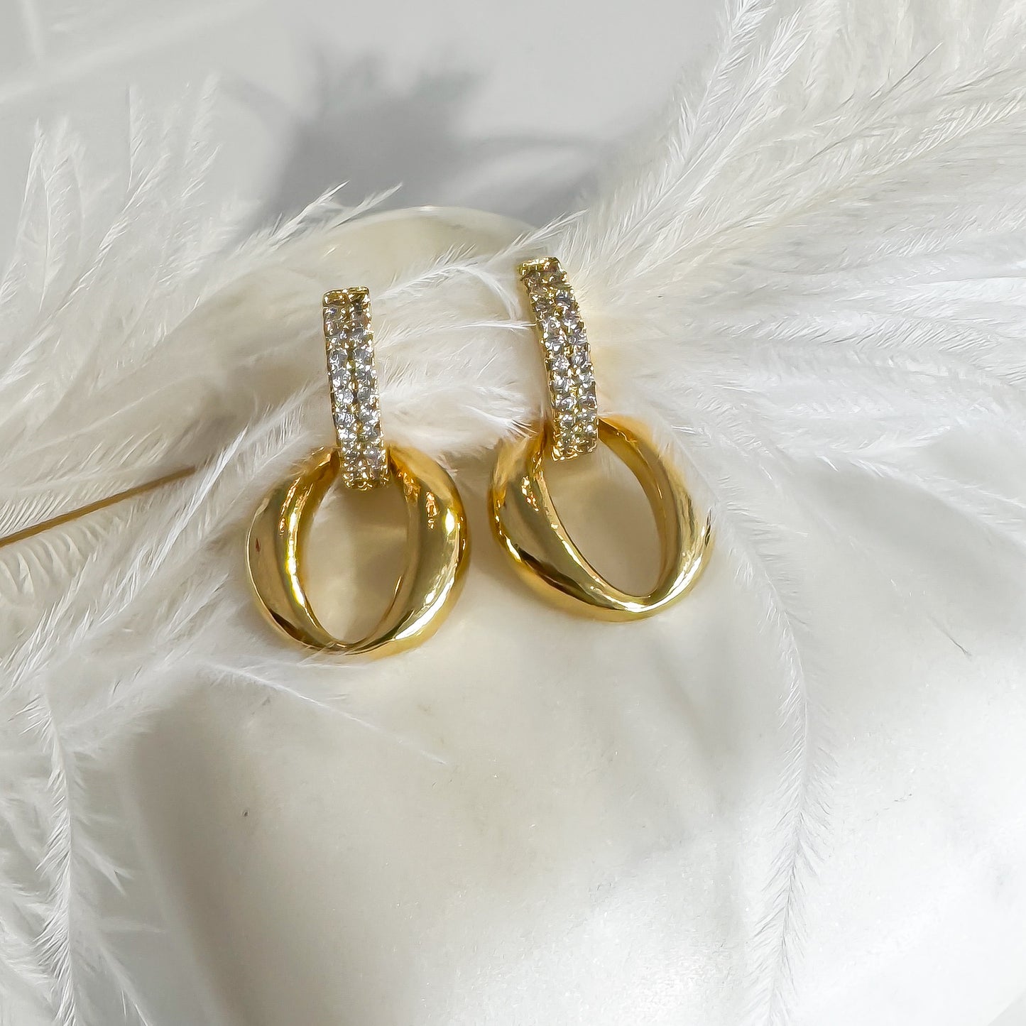 Cubic Zirconia Gold Hoop Earrings
