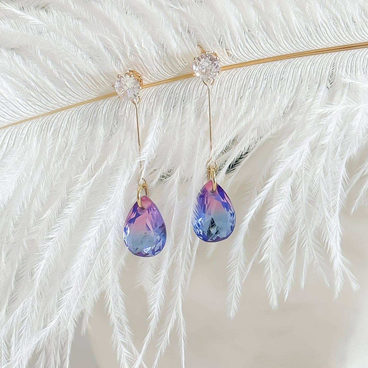 Cubic Zirconia Purple & Blue Ombré Earrings