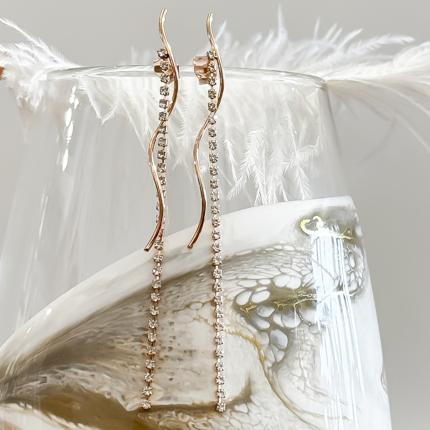 Cubic Zirconia Rose Gold Stud Dangle Earrings