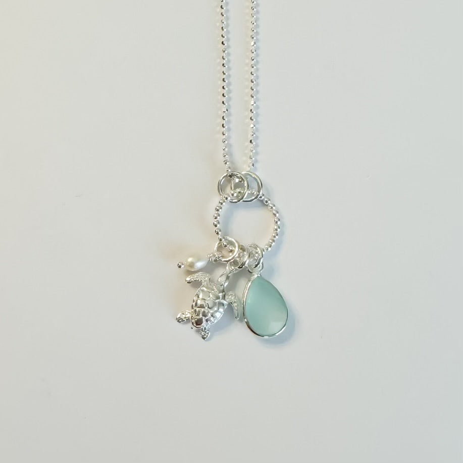 Turtle & Chalcedony Charm Necklace