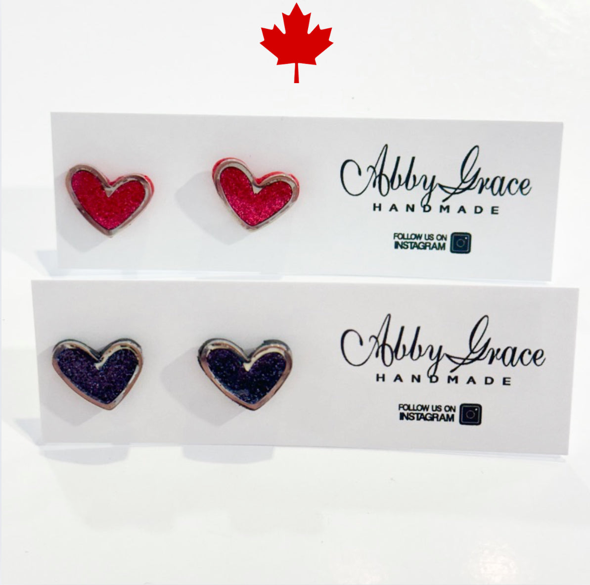 Sparkly Heart Silver Trim Clay Studs