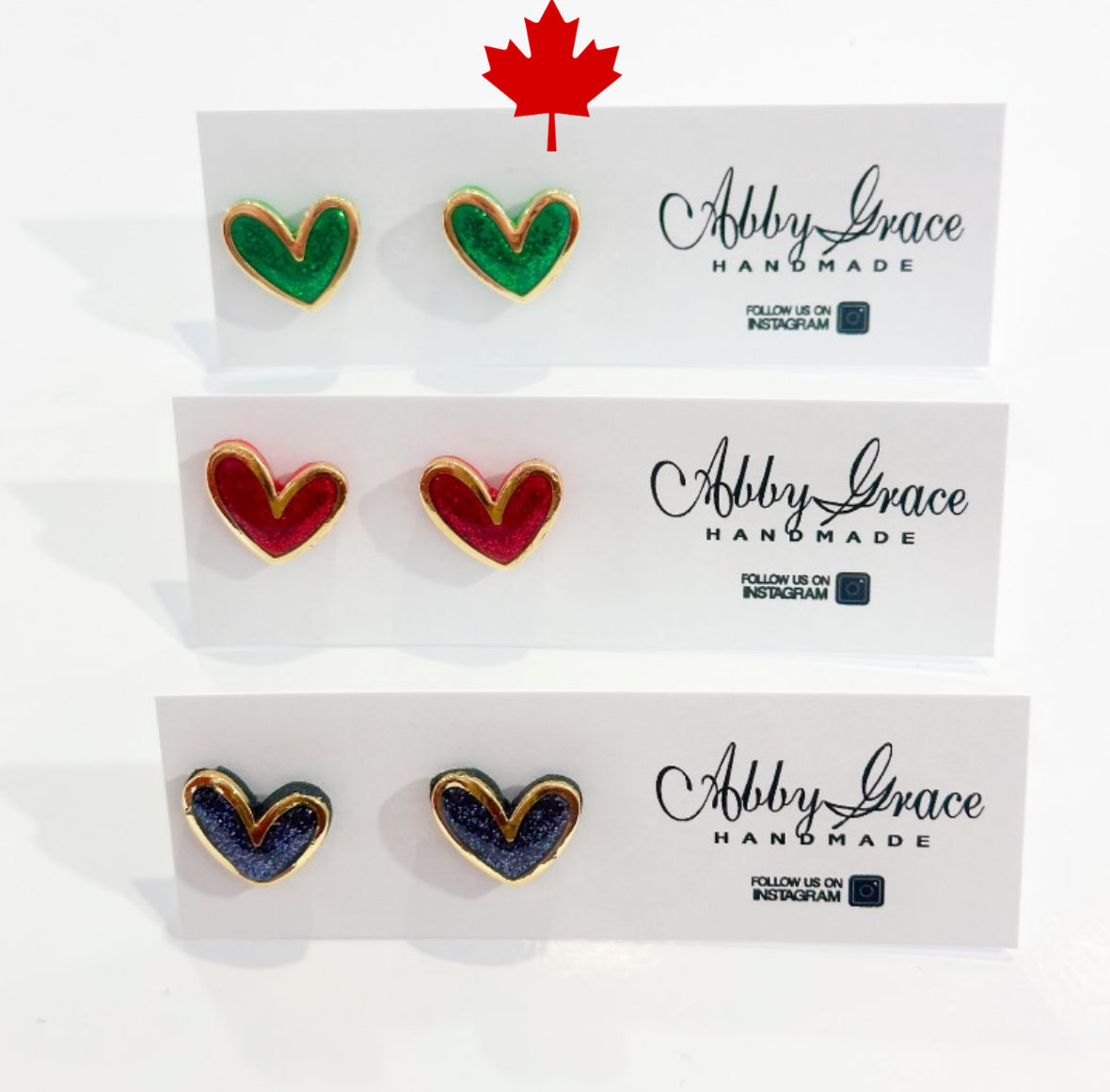 Sparkly Heart Gold Trim Clay Studs