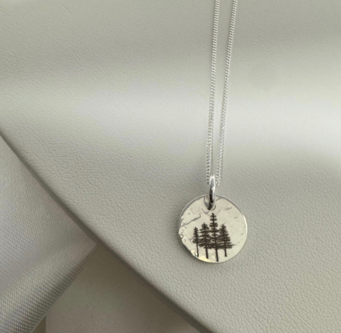 Hand Hammered Pine Tree Necklace