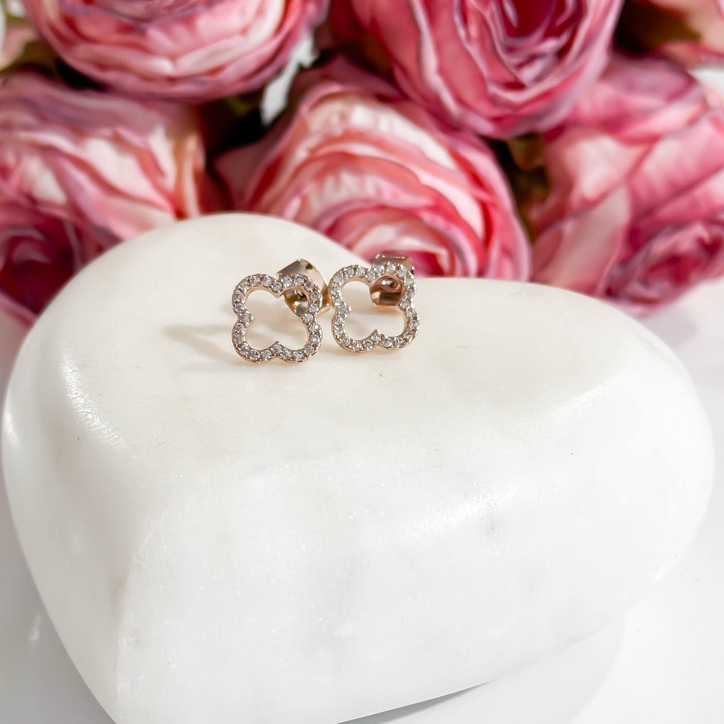 Rose Gold Clover Earrings with Cubic Zirconia