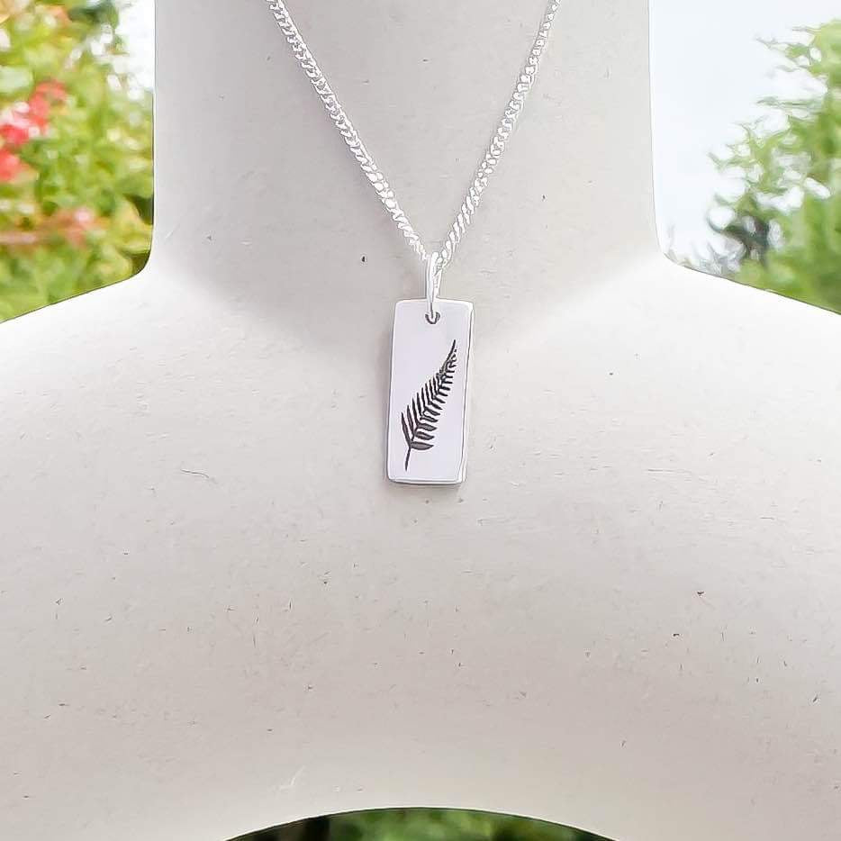 Fern Rectangle Engraved Disc Necklace