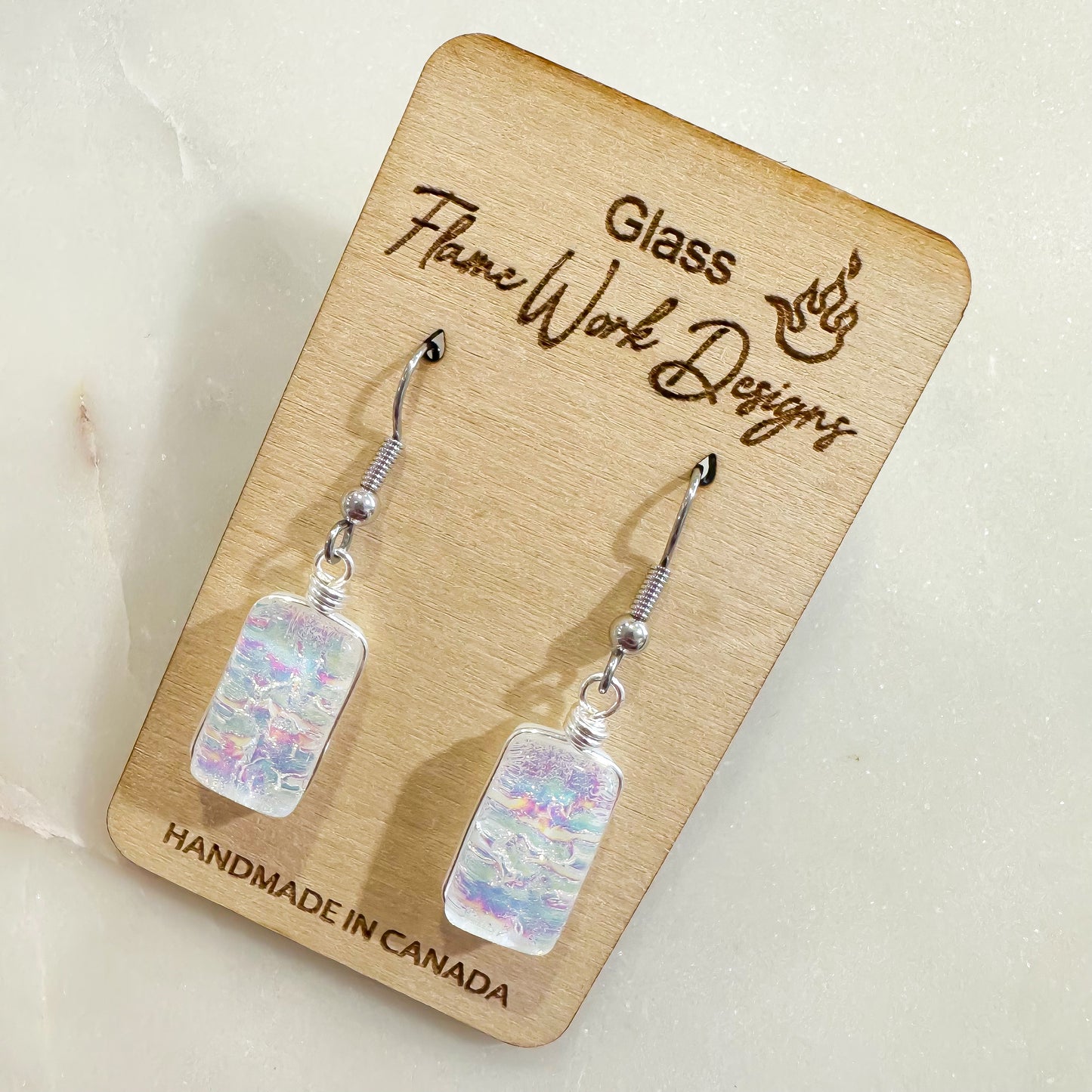 Opal Dichroic Glass Pendant & Earrings