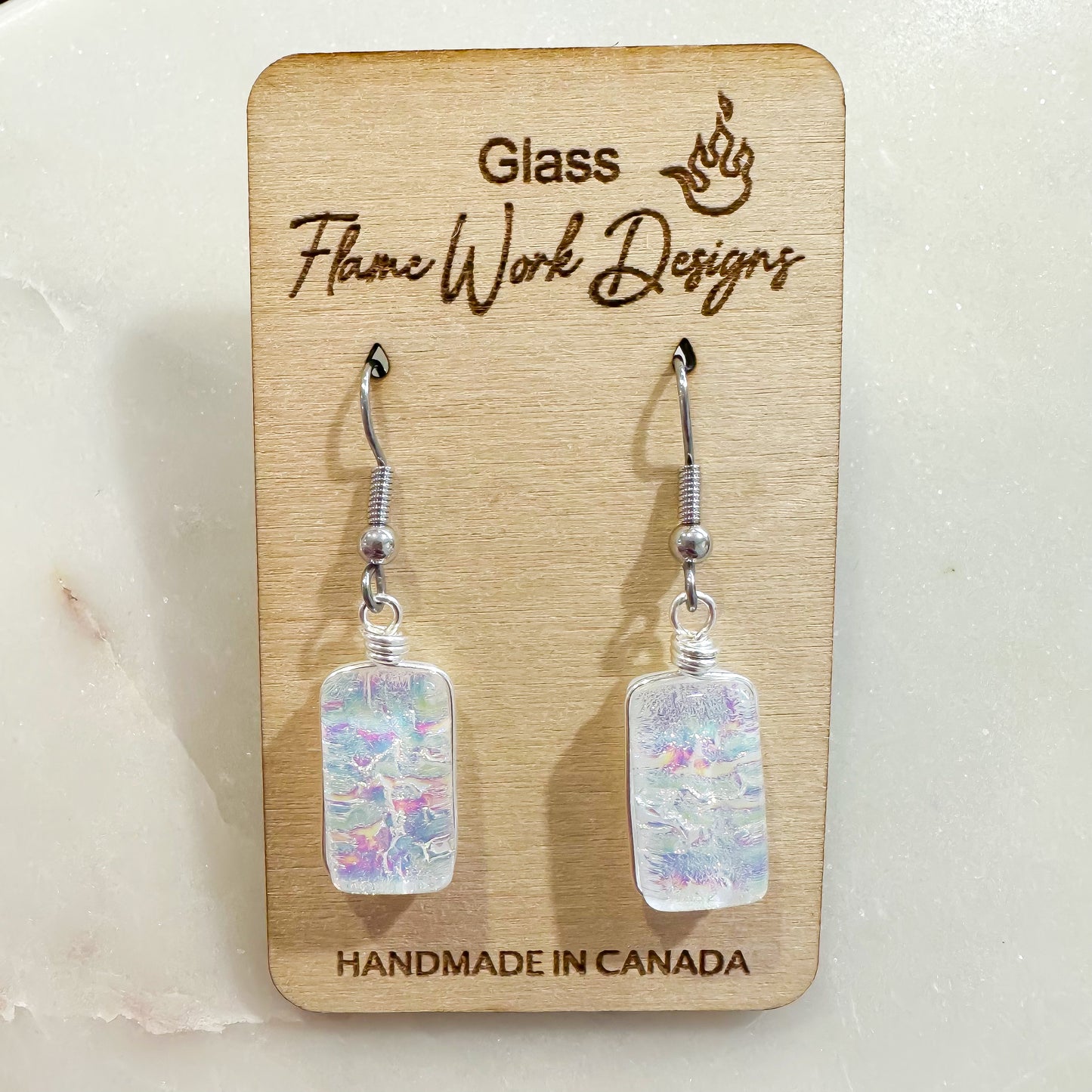 Opal Dichroic Glass Pendant & Earrings