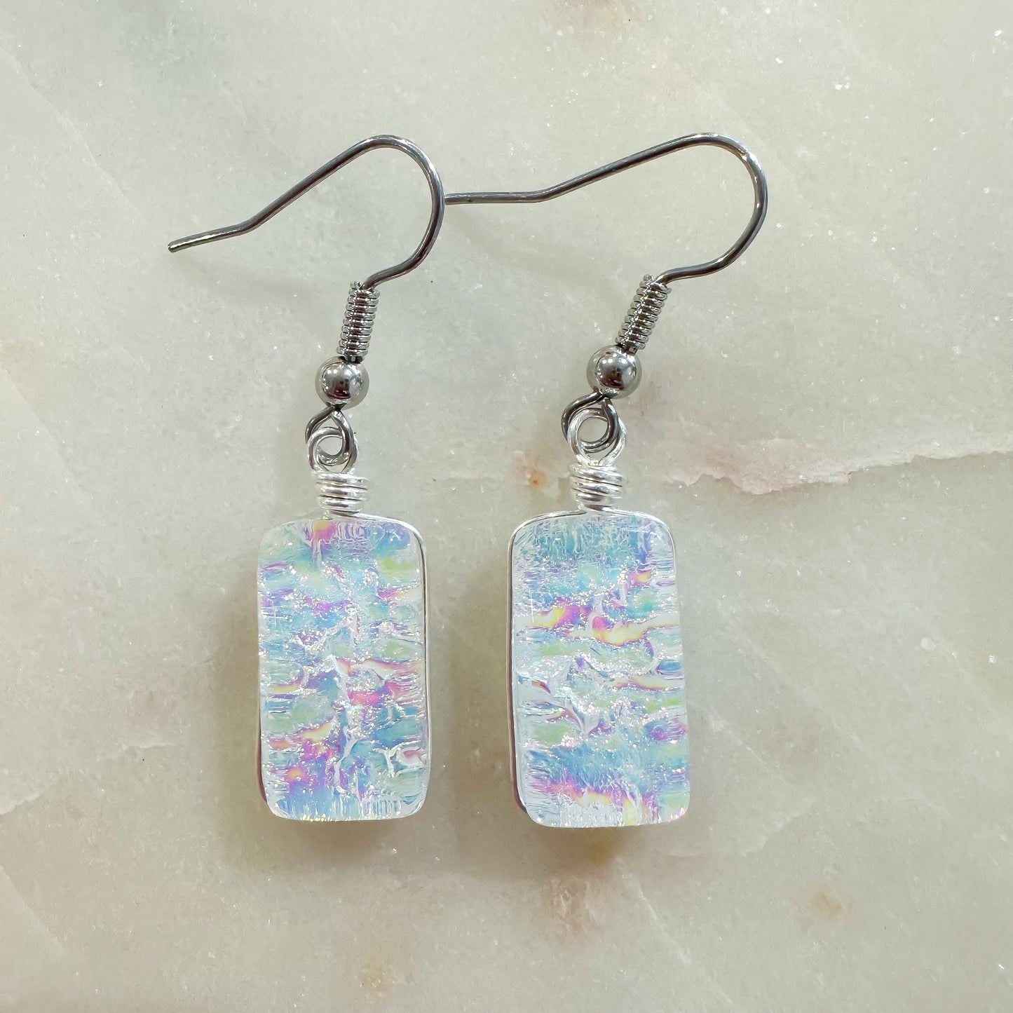 Opal Dichroic Glass Pendant & Earrings