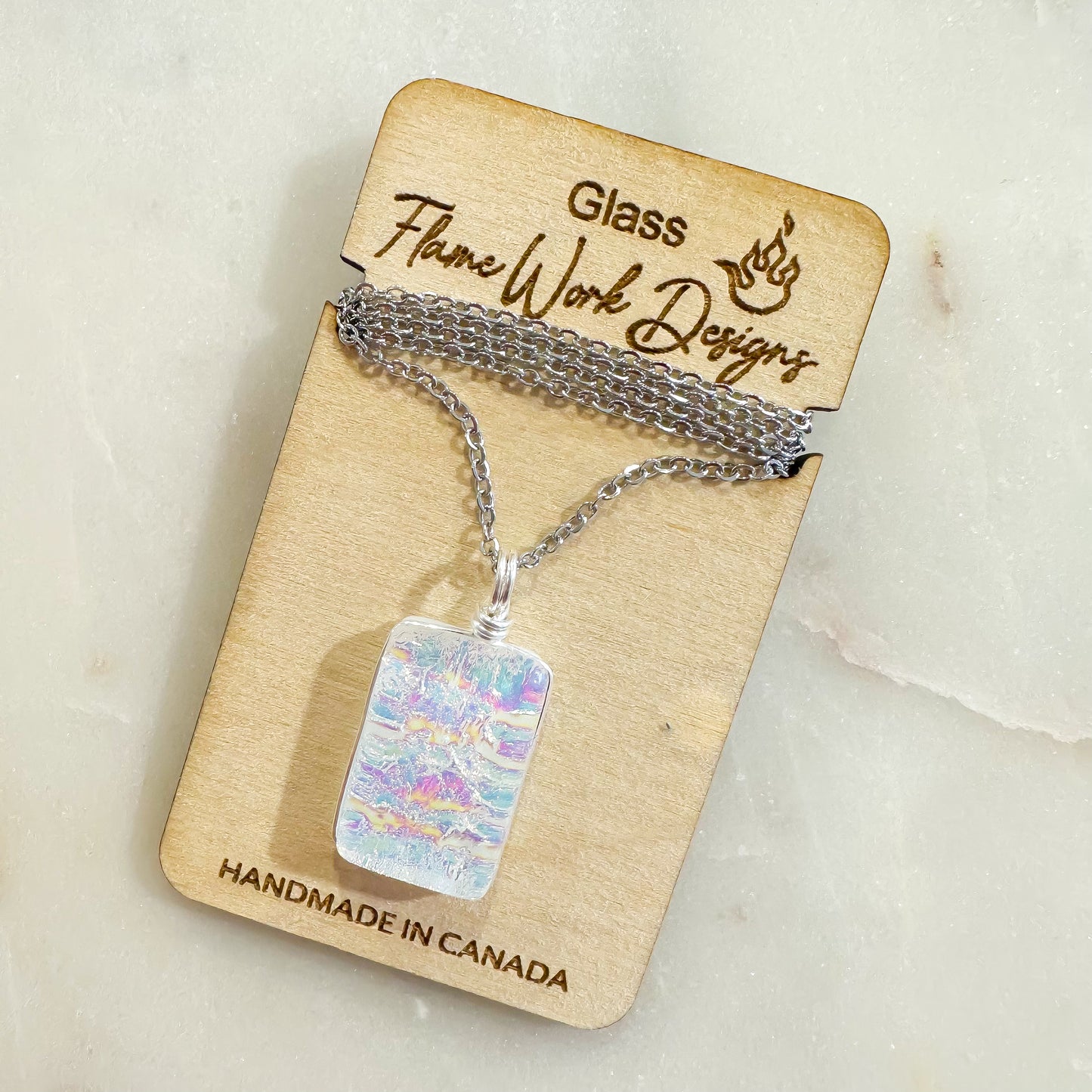 Opal Dichroic Glass Pendant & Earrings