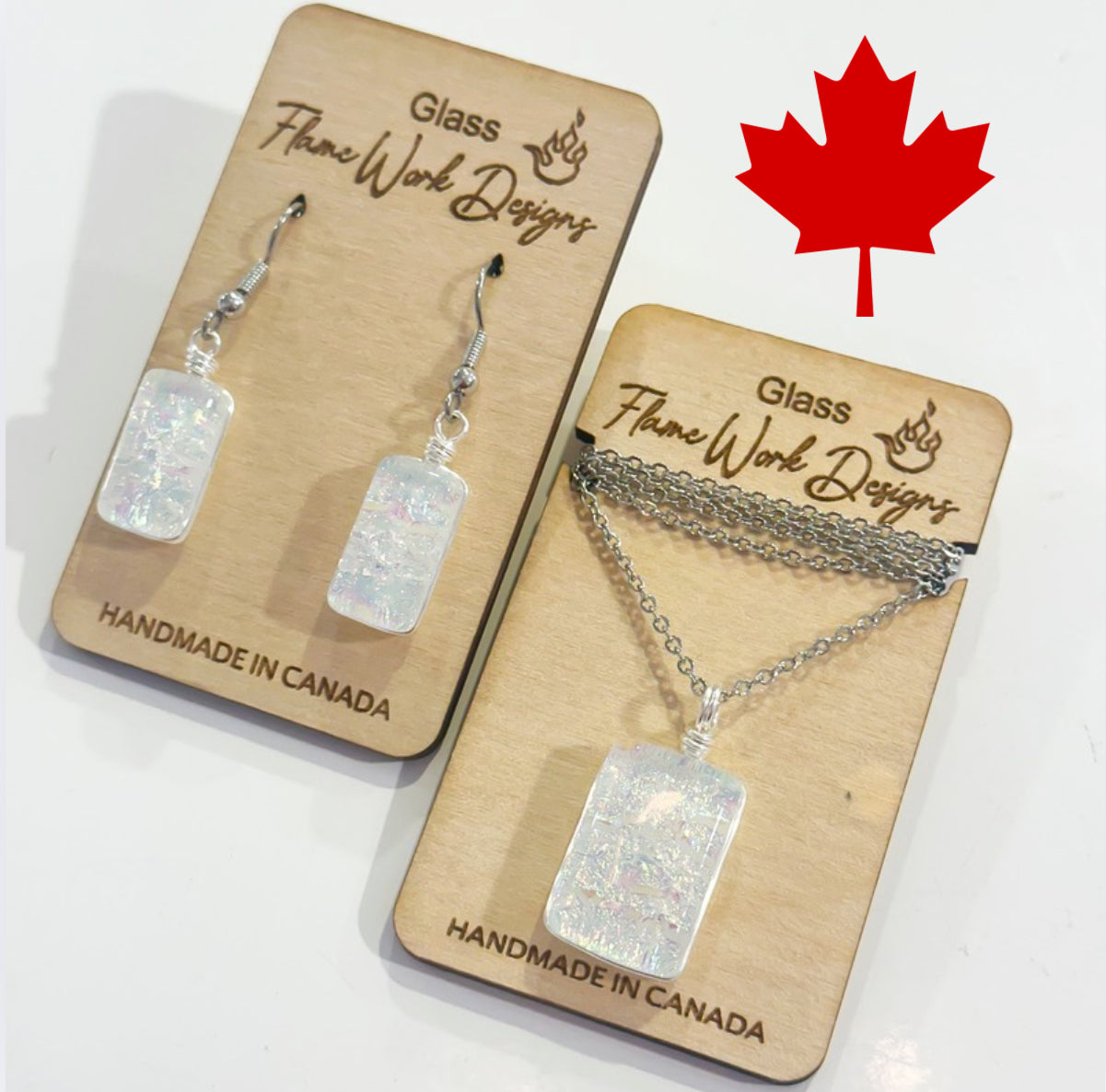 Opal Dichroic Glass Pendant & Earrings