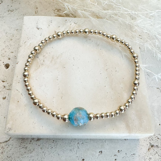 Blue Venetian Murano Glass Gold Filled Bracelet