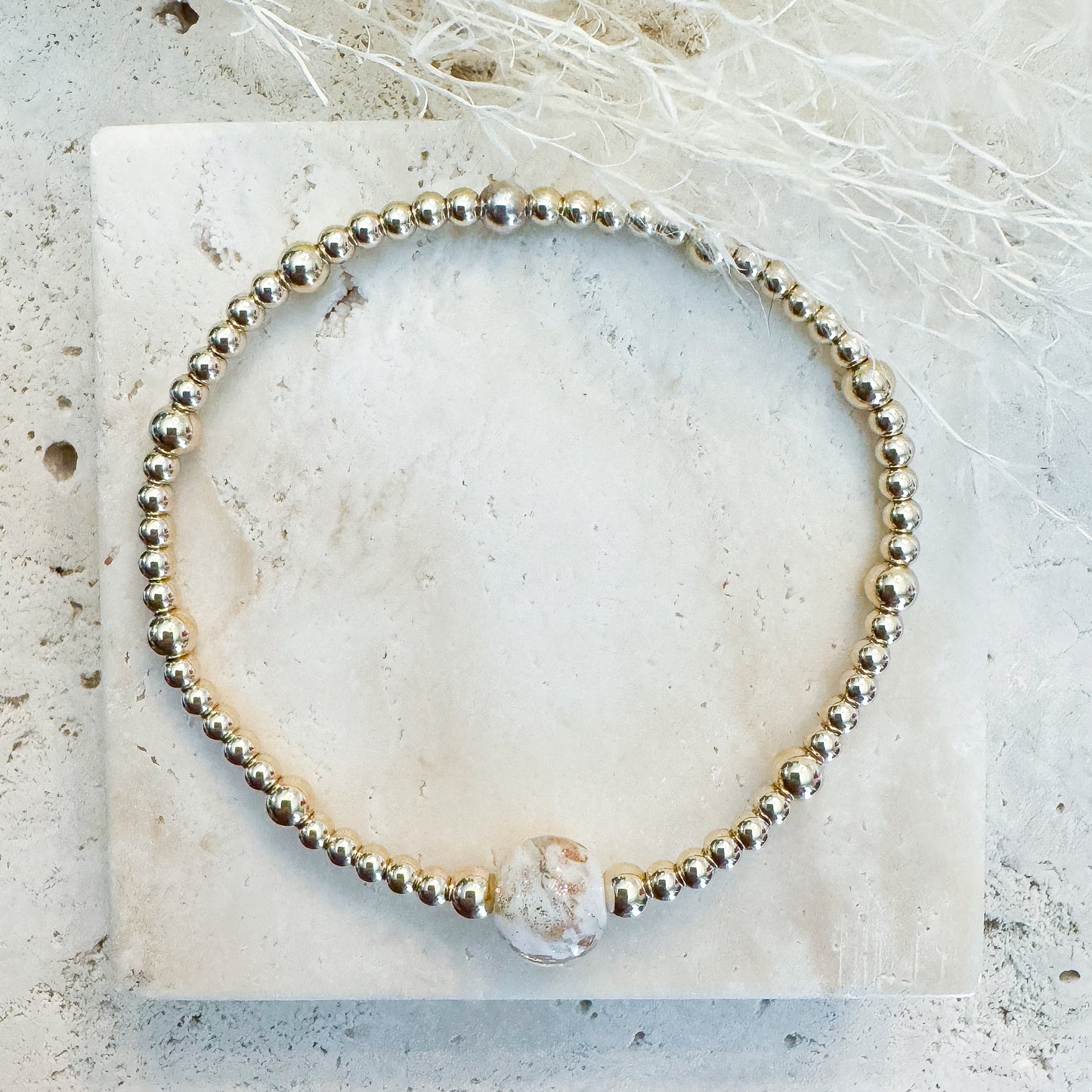 White Venetian Murano Glass Bead on Gold Filled Bracelet