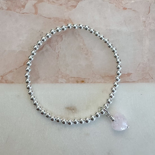 Pink Venetian Murano Glass Heart Bead on Sterling Silver Bracelet