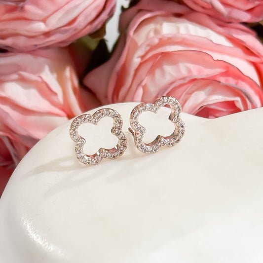 Rose Gold Clover Earrings with Cubic Zirconia