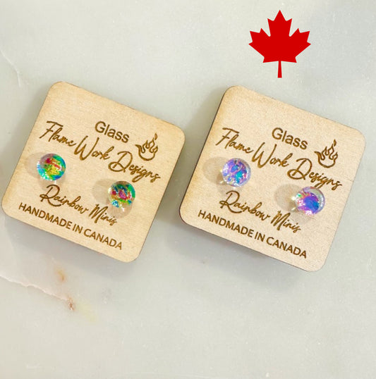 Rainbow Mini Dichroic Glass Stud Earrings