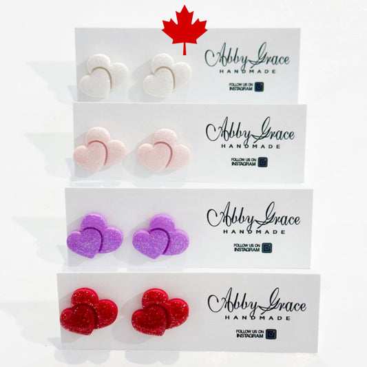 Double Heart Sparkly Clay Studs
