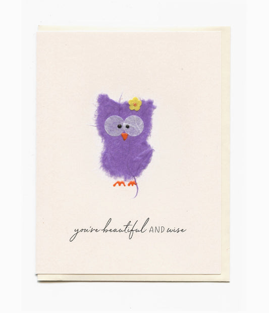 "Beautiful and Wise" Owl with Flower Handmade Card