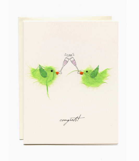 "Congrats!" Birds With Champagne Handmade Card