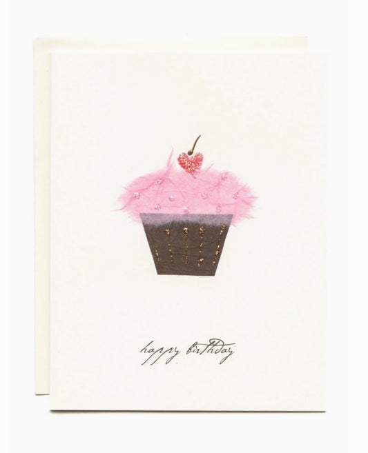 "Happy Birthday" Cupcake w/ Cherry Handmade Card