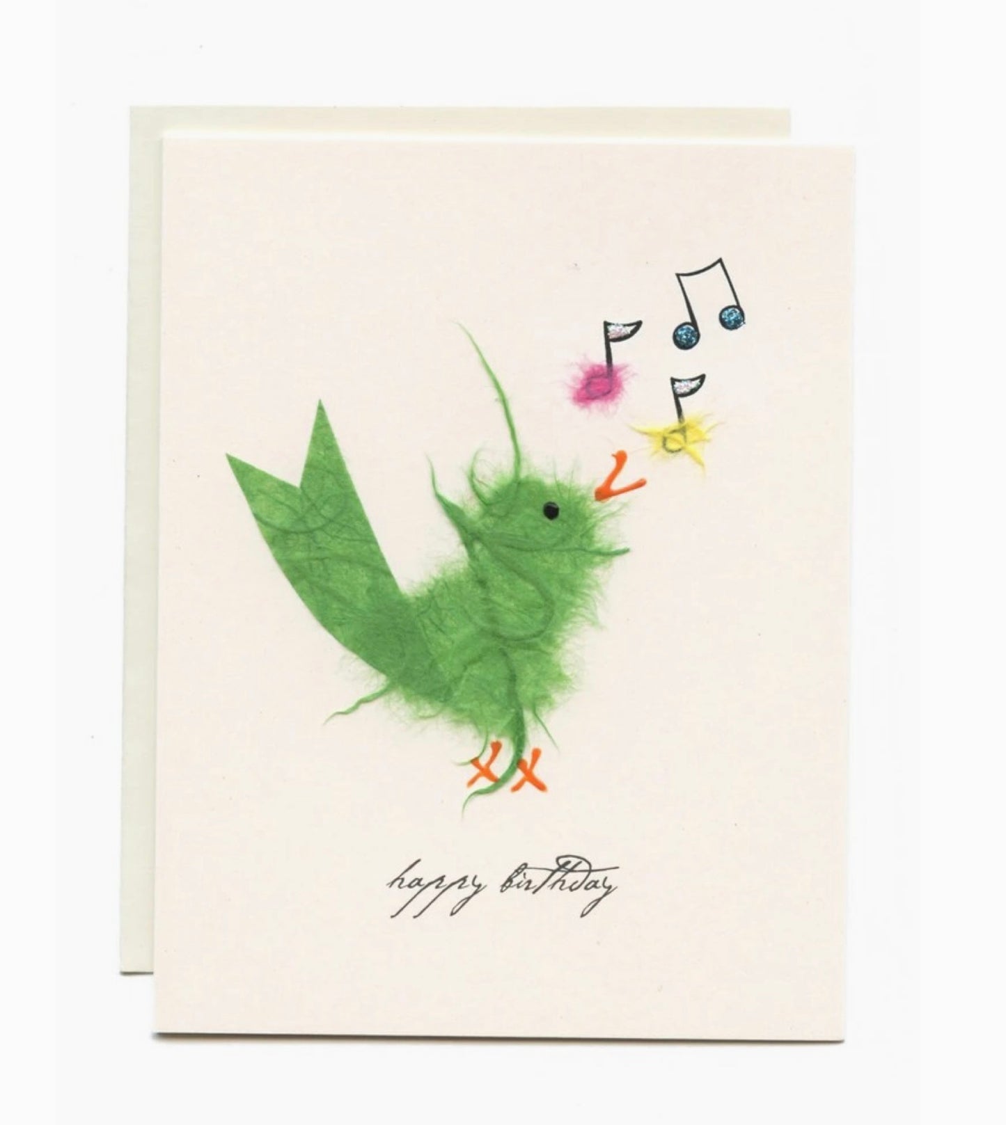 "Happy Birthday" Green Bird w/ Music Notes Handmade Card