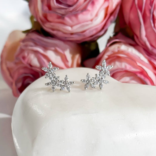 Silver Leaf Earrings with Cubic Zirconia